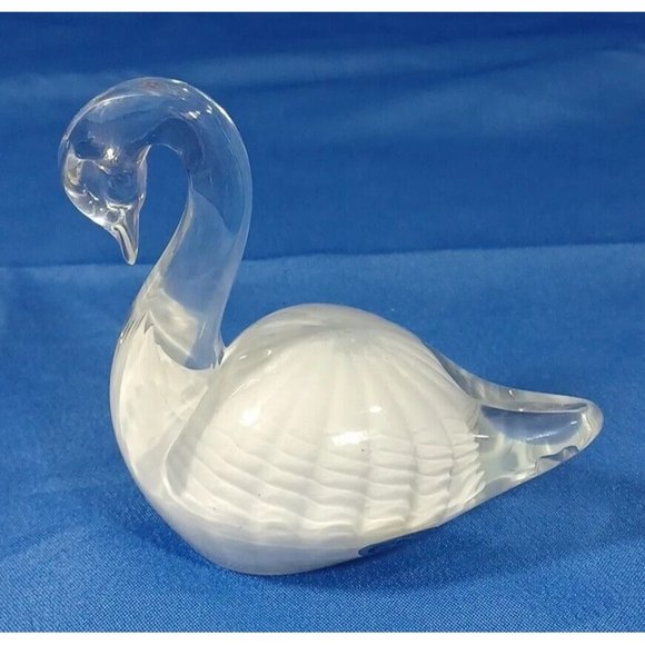 Pair FM Konstglas Marcolin Ronneby Cased Glass Swan White Feathers Paperweight - Picture 10 of 14